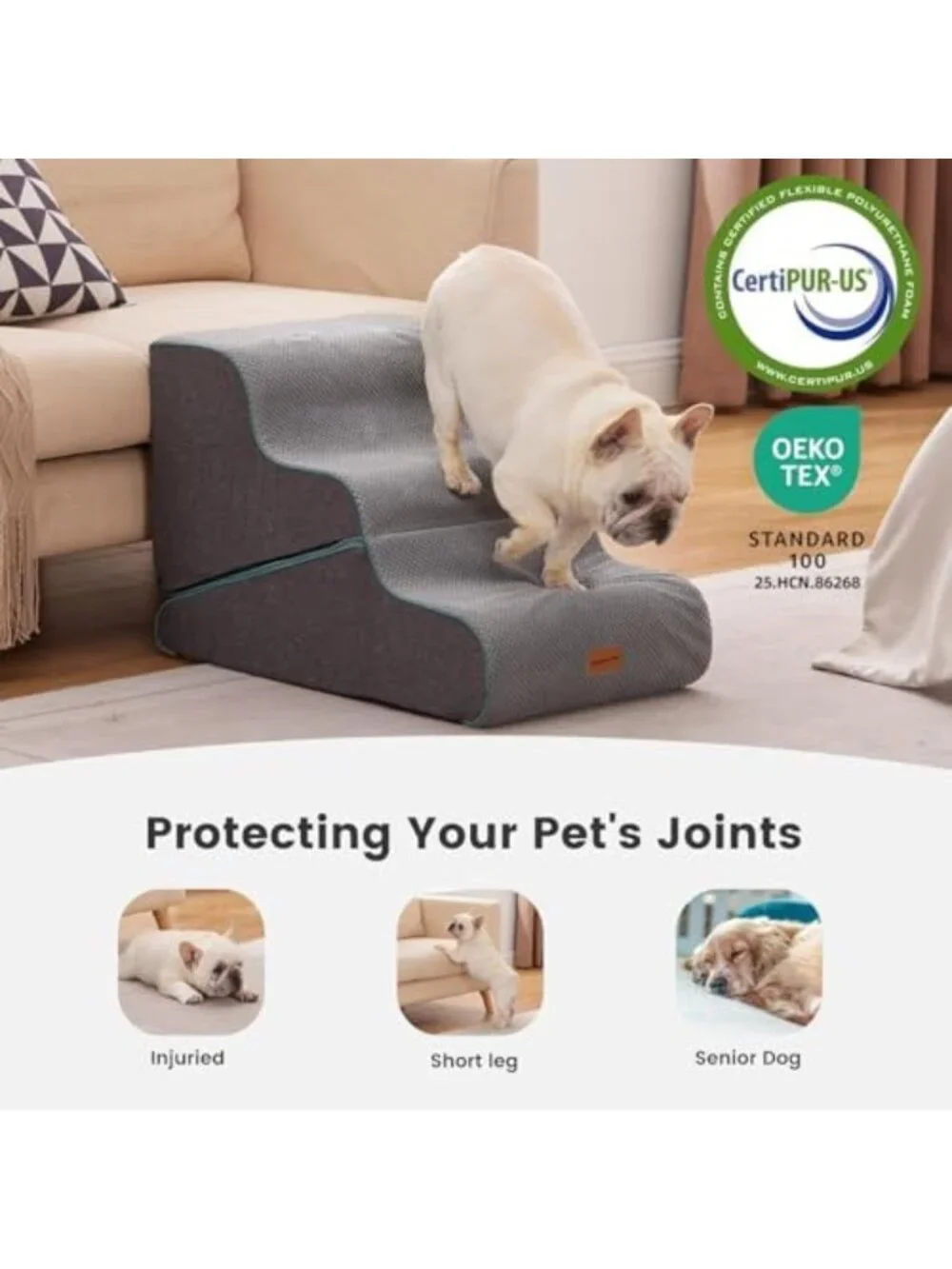 Transformable 3-Step Dog Stairs & Ramp for Small Dogs, Non-Slip Waterproof Cover